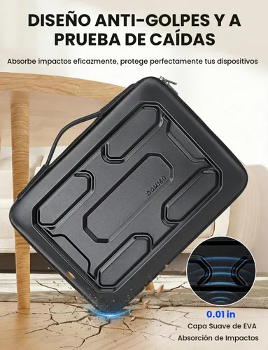 Vista 3 de DOMISO Funda rígida para laptop de 14 a 14.4 pulgadas, impermeable, a prueba de golpes, funda rígida para laptop con asa y bolsillo de Negro