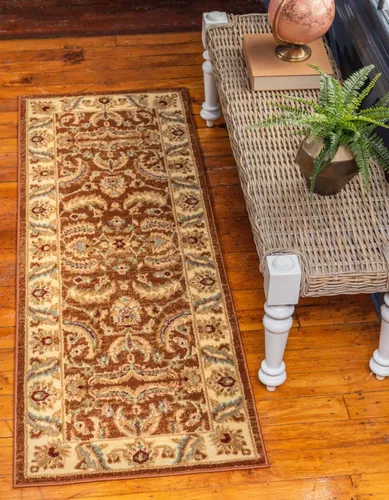 Vista 11 de Unique Loom - Colección Voyage - Alfombra redonda tradicional oriental, marrón, Polipropileno, Marrón/Azul Claro