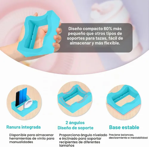 Vista 3 de Base de silicona para vaso con ranura integrada, soporte para vasos para manualidades, para aplicar calcomanías de vinilo para vasos y alineación