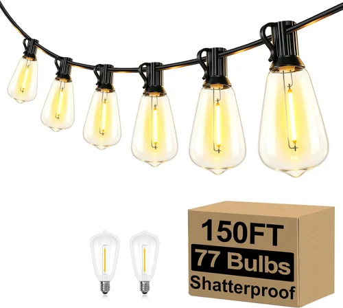 Vista 14 de Brightever Luces de Cadena para Exteriores de 25 Pies, Luces de Patio ST38 con 13 Bombillas Edison, Luces Colgantes Impermeables Conectables
