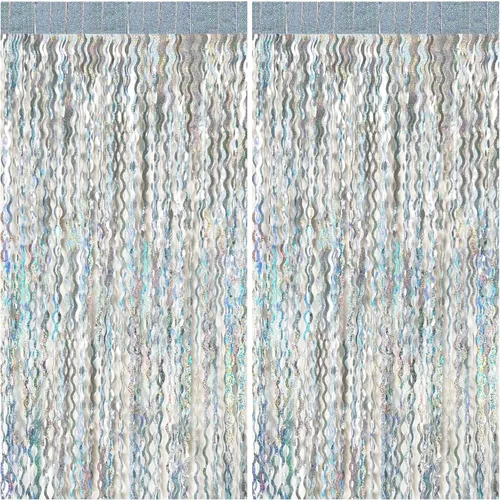 Vista 32 de Cortinas de Flecos de Aluminio con Serpentinas Negras para Telón de Fondo de Fiesta Serpentinas de Aluminio para Decoraciones de Cumpleaños