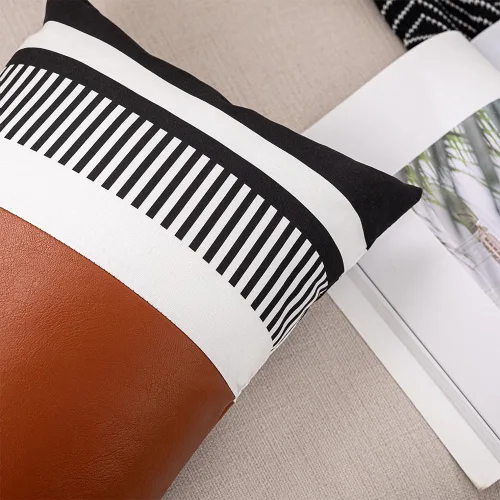 Vista 5 de Fundas de Almohadas Decorativas Estilo Granja - Fundas de Almohadas Decorativas de Cuero para Sofá de Sala de Estar con Rayas Tribales Funda