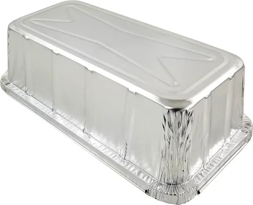 Vista 6 de PACTOGO Moldes de papel de aluminio de 2 libras para pan/pan con tapa de cúpula transparente (paquete de 12 juegos)