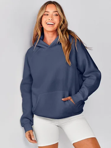 Vista 3 de Caracilia Sudaderas con capucha de gran tamaño para mujer, de forro polar, manga larga, con bolsillos, ropa de moda para otoño 2024