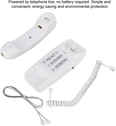 Vista 3 de Teléfono fijo con cable, teléfono de pared con cable de escritorio para el hogar, hotel, sala de estar, oficina, línea telefónica alimentada, blanco