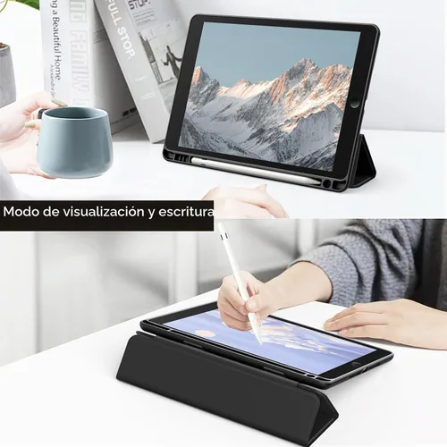 Vista 7 de JETech - Funda para iPad 6ª/5ª generación de 9.7" (2018/2017), color negro Parte trasera transparente transparente, soporte para lápices, cubierta