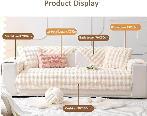Vista 8 de Cojín grueso de felpa de conejo para sofá, fundas de cojín esponjosas para sofá, protector de muebles, funda de sofá antideslizante de piel
