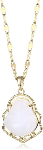 Vista 6 de COLORFUL BLING Lucky Laughing Buddha - Collar con colgante de jade verde con circonita cúbica, amuleto de piedras preciosas para mujeres y hombres