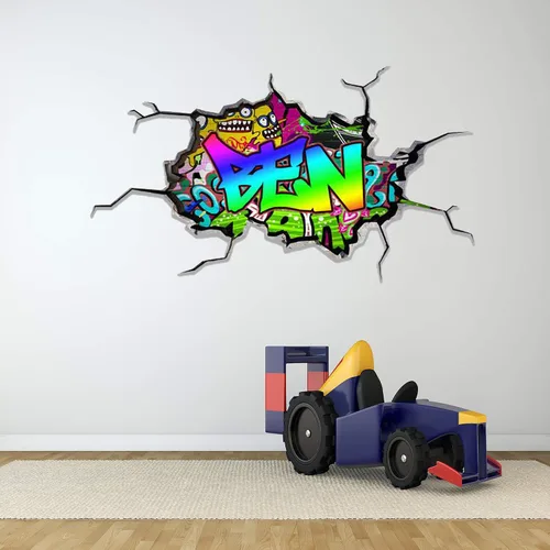 Vista 3 de Calcomanía de pared personalizada con nombre de graffiti 3D, calcomanía decorativa de vinilo artística personalizada, extraíble, despegar y pegar