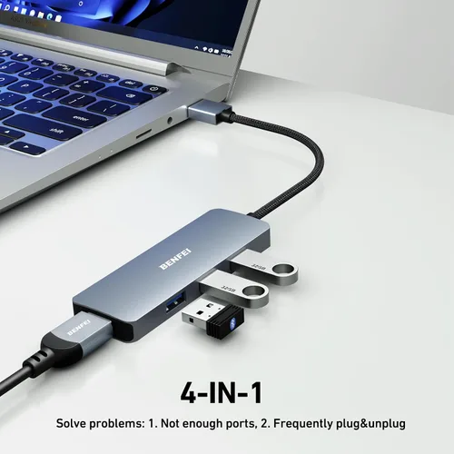 Vista 2 de BENFEI Hub USB 3.0, 4 puertos USB A Splitter Ultra-Slim Expander para mouse, teclado, unidad flash, disco U, impresora compatible con laptop, PC