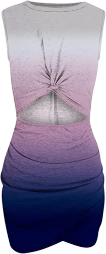 Vista 5 de YUTANRAL Vestidos de verano 2023 para mujer, sexy, con abertura en el ombligo, vestido ajustado para playa, casual, torcido, club, vestido cruzado
