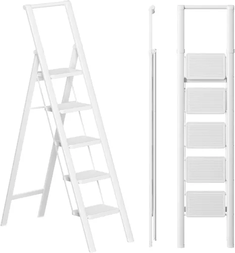 Vista 9 de SOLADDER Escalera de 3 escalones, taburete plegable ligero, grano de madera Woodgrain
