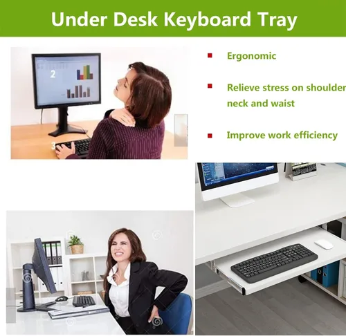 Vista 4 de V3VOGUE Bandeja deslizante para teclado debajo del escritorio, altura ajustable, cajones deslizantes para teclado con rieles deslizantes
