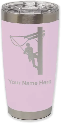 Vista 25 de LaserGram Taza aislada al vacío de 20 onzas, Lineman, grabado personalizado incluido (negro)
