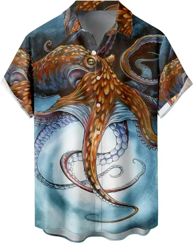Vista 15 de Camisas tropicales con botones para hombre, camisas hawaianas de manga corta, casuales para vacaciones, camisas de playa holgadas Beige-playa escena