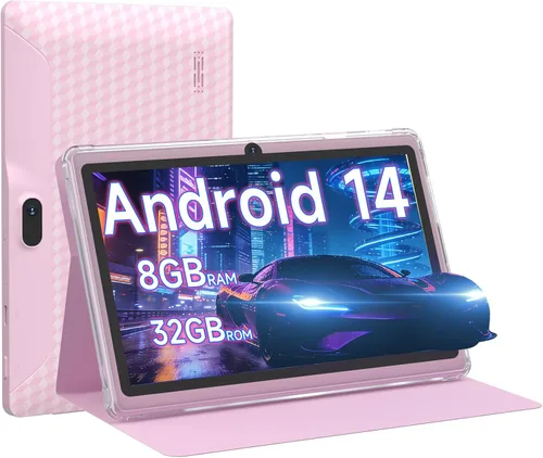 Vista 8 de Tablet Android 14 de 7 pulgadas con funda, 8 GB de RAM 32 GB ROM 1 TB Expand, procesador de cuatro núcleos, tableta PC, pantalla IPS, cámara dual