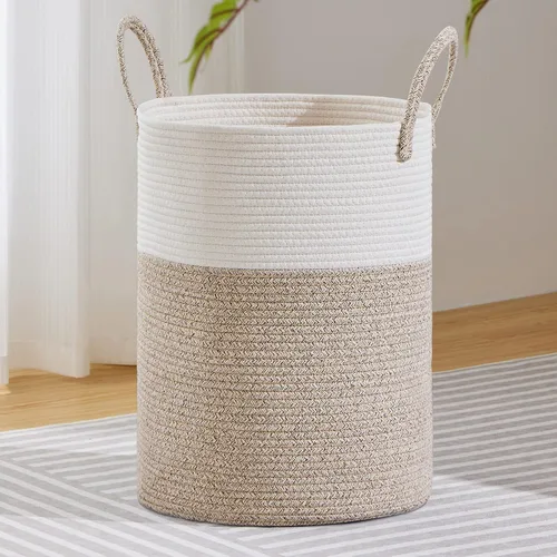 Vista 36 de VIPOSCO Cesta de lavandería tejida pequeña de 30L, color marrón y blanco