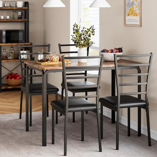 Vista 6 de IDEALHOUSE Juego de sillas de mesa de comedor de 5 piezas para espacios pequeños, juego de comedor moderno de interior para 4, juego de mesa Marrón