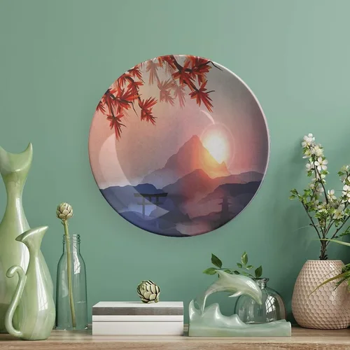 Vista 5 de XISUNYA Plato decorativo de 6 pulgadas, artesanía de cerámica asiática, majestuosos picos del Himalaya, cultura circular, impresión artística, placa