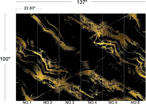 Vista 5 de Papel tapiz de mármol dorado y negro para dormitorio, 137 x 100 pulgadas