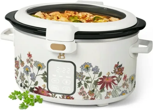 Vista 7 de Olla de cocción lenta programable de 4 cuartos con tapa con bisagras, pantalla táctil, múltiples ajustes de calor, ideal para comidas familiares