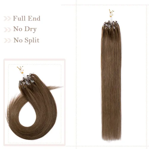 Vista 47 de SEGO Extensiones de cabello humano con micro cuentas, extensiones de cabello humano con micro bucle, lacio, natural, fusión fría, 1.76 oz/paquete