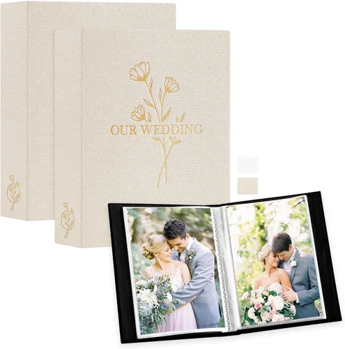 Vista 13 de Lanpn Álbum de Fotos de Boda 4x6 pulgadas 2 Paquetes, Cada Paquete Contiene 50 Fotos, Bolsillos Deslizantes Mini Álbumes de Fotos de Boda de Lino