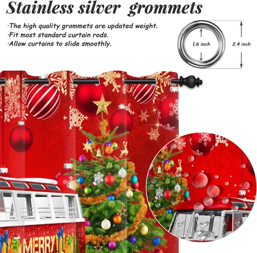 Vista 5 de AWERT Cortinas de Navidad para sala de estar, Navidad tradicional temporada de invierno, árbol de Navidad, juego de 2 paneles de cortinas opacas