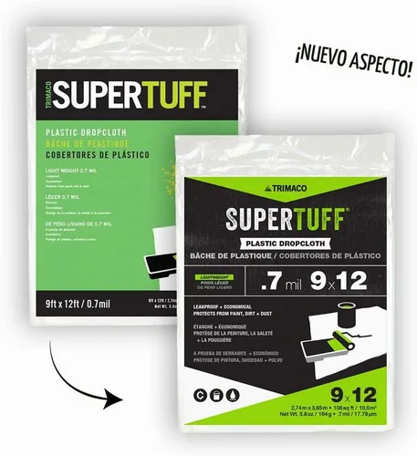 Vista 2 de Trimaco 03307 SuperTuff - Paño de plástico, 9 pies x 12 pies, 108 pies cuadrados