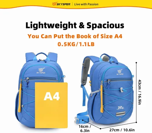 Vista 6 de SKYSPER Mochila escolar para niños de 4 a 8 años para viajes de un día y clases (azul)