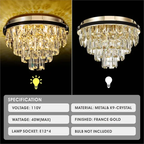 Vista 6 de Candelabros de cristal de montaje empotrado, lámpara de techo de 4 luces con cristales, lámpara de techo para pasillo, lámpara de dormitorio