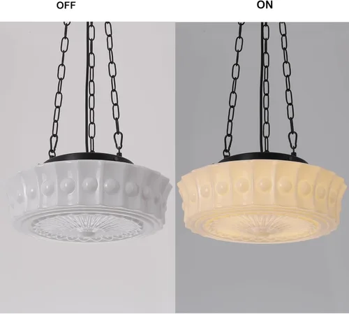Vista 3 de Lámpara colgante de vidrio lechoso, 35.56 cm Candelabro moderno de mediados de siglo estilo escuela colgante, lámpara vintage para dormitorio