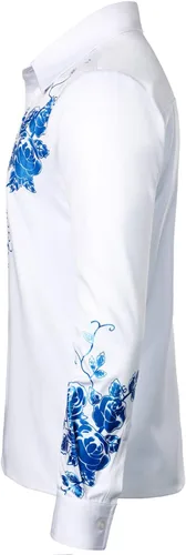Vista 2 de ZEROYAA Camisas de vestir de manga larga con botones y estampado floral de rosas para hombre