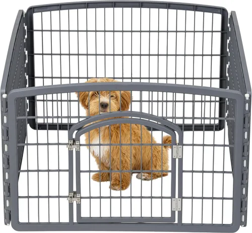 Vista 10 de IRIS USA Corralito para mascotas de ejercicio de 4 paneles de 24 pulgadas, corral para cachorros y perros pequeños y medianos, mantiene a las Gris