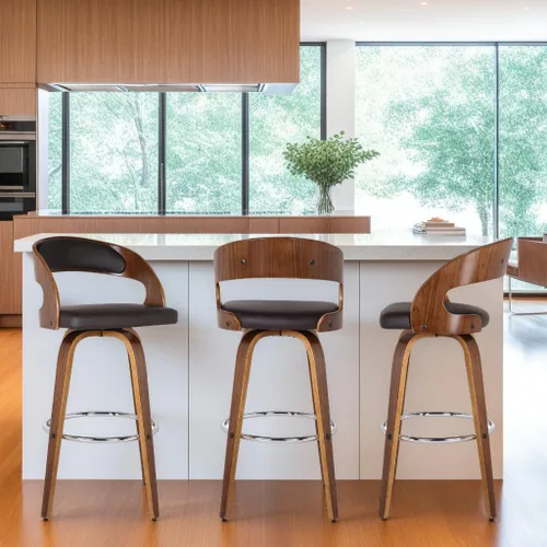 Vista 2 de Armen Living Shelly 26" Altura del Asiento Taburete Giratorio de Bar de Estilo Moderno de Mediados del Siglo para Isla de Cocina y Encimera en Cuero