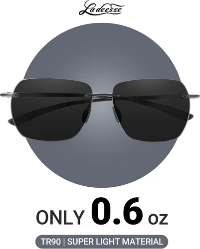 Vista 2 de LADEESSE Sunglasses Men - Rimless Square Polarized Sunglasses - Lightweight TR90 Frame Sun Glasses with UV Protection