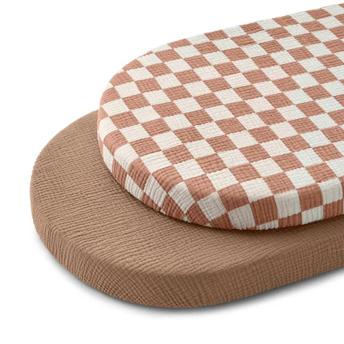 Vista 26 de Blissful Diary Muslin Crib Sheets, 2 Pack, Beige Gingham & Brown Gingham fitted for 52''x28'' crib mattress, soft and breathable cotton, boho