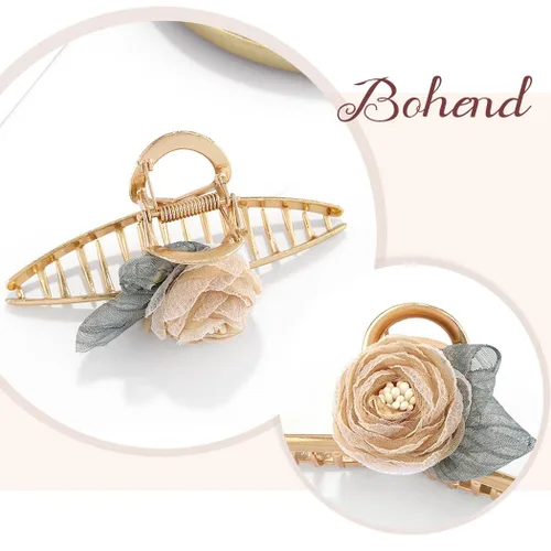 Vista 4 de Bohend Pinza para el pelo de flor grande, antideslizante, grueso, fuerte, accesorios de peinado para mujeres y niñas