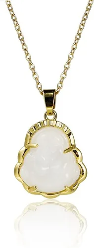 Vista 10 de COLORFUL BLING Lucky Laughing Buddha - Collar con colgante de jade verde con circonita cúbica, amuleto de piedras preciosas para mujeres y hombres