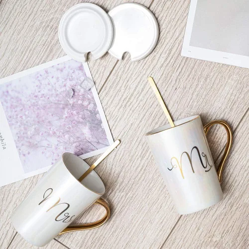 Vista 3 de Tazas de café de cerámica, regalos para pareja despedida de soltera, patrón de señor y señora