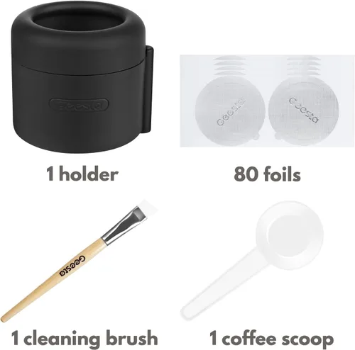 Vista 3 de Kit de recarga de cápsulas de café de fácil sellado para Nespresso Vertuoline con un cepillo, cuchara, soporte de cápsula reutilizable y 80 sellos