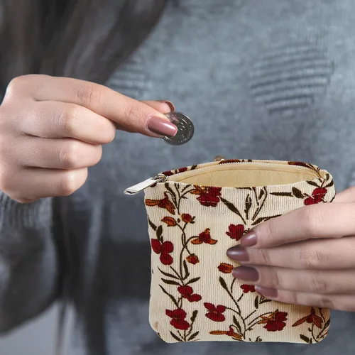 Vista 6 de Abbylike 4 piezas de bolsa de maquillaje floral, bolsa de cosméticos de pana con cremallera, pequeñas bolsas portátiles para bolso, mini bolsa