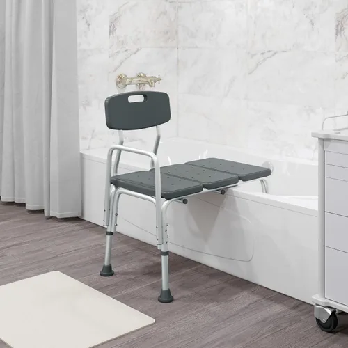 Vista 3 de Flash Furniture HERCULES Series - Banco de transferencia de baño y ducha gris ajustable con capacidad de 300 libras con respaldo y brazo lateral