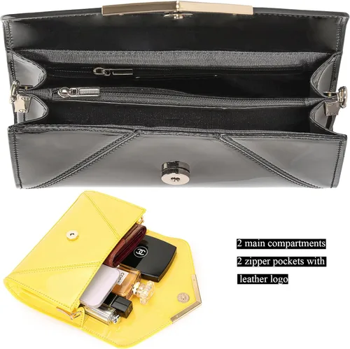 Vista 7 de DEXMAY - Bolso de mano de noche para mujer, de charol sintético, plegable, bolso formal