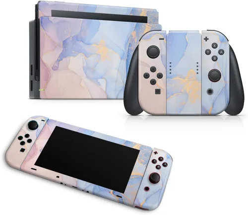 Vista 2 de ZOOMHITSKINS Compatible con Nintendo Switch Skin Cover Agate Aquarelle Color Pálido Azul, Púrpura, Amarillo, Dorado, Sedoso, Vinilo Adhesivo 3M