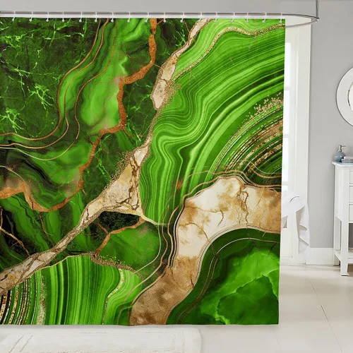 Vista 27 de Erosebridal Cortina de ducha de mármol negro, 72 pulgadas de ancho x 72 pulgadas de largo, juego de baño con grietas doradas, tela de textura