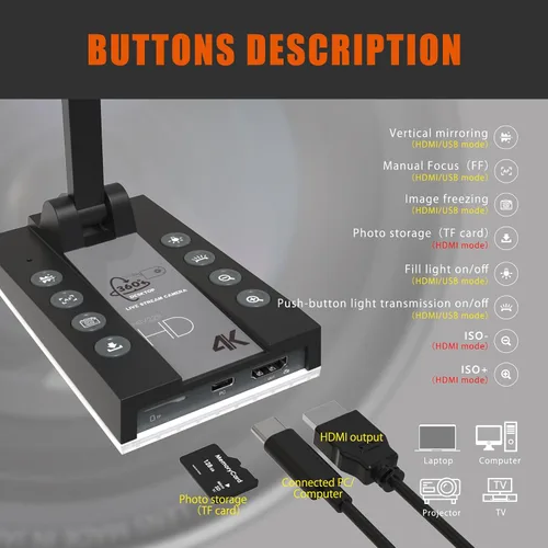 Vista 3 de TreasLin Cámara de documentos para profesores HDMI USB-C 15MP HDIM Cámara de documentos, aprendizaje remoto para presentaciones en el aula, clases