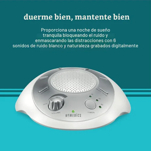 Vista 4 de Máquina de relajación con 6 sonidos de la naturaleza, plateado Small Travel Size with 6 Relaxing Nature Sounds, Portable Therapy for Home, Office