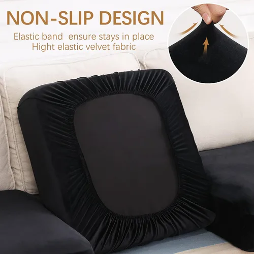 Vista 2 de hyha Fundas de cojín de terciopelo para sofá, fundas de asiento suaves para sofá modular de 3 cojines, lavables, funda mágica para sofá con parte