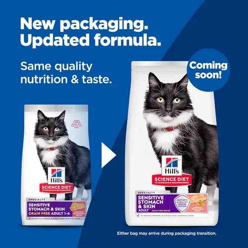 Vista 2 de Hill's Science Diet Estómago y piel sensibles, adultos de 1 a 6 años, soporte de sensibilidad estomacal y de la piel, alimento seco para gatos